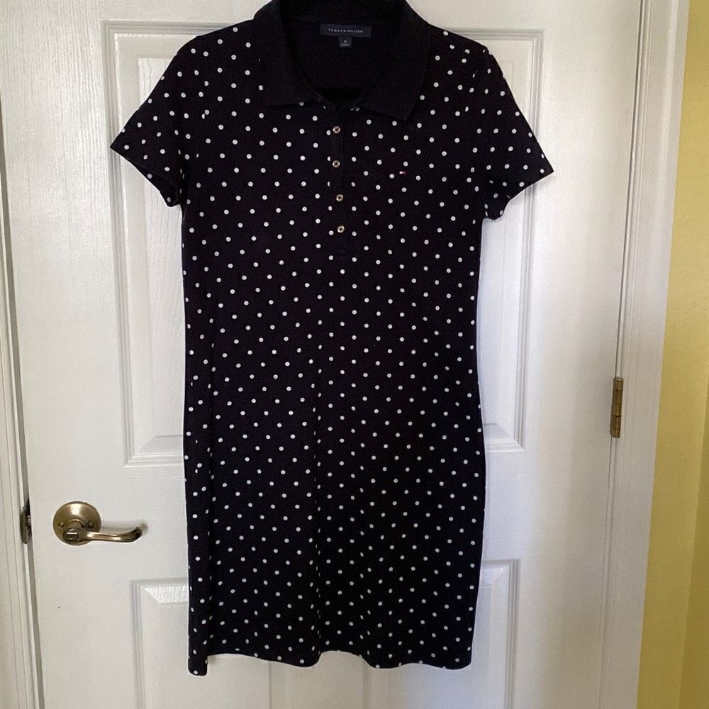 Tommy Hilfiger Women’s Navy with White Polka Dots Shirt Dress, Size M - Picture 1 of 7